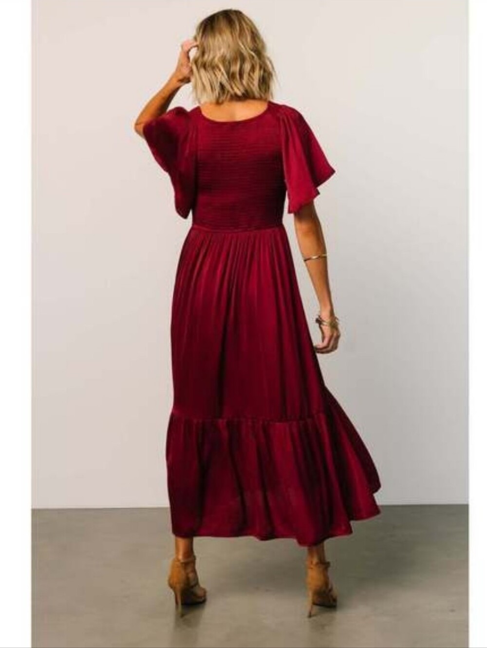 NWT Baltic Born Lovell Smocked Midi Dress Wine Red Size M - Picture 5 of 10